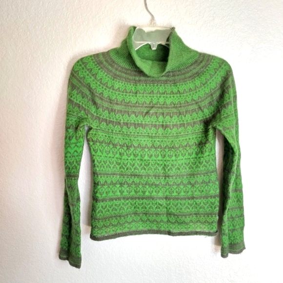 Burberry FairIsle TurtleNeck Lightweight Green Sweater Sz S - Picture 1 of 9